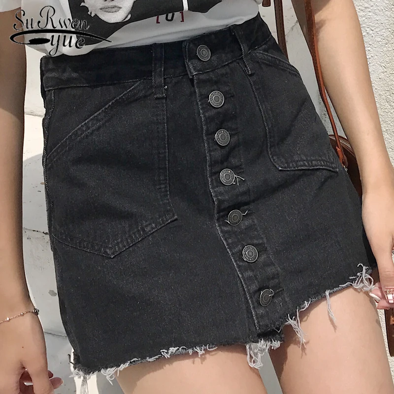 Черные короткие узкие джинсовые хлопковые однотонные шорты юбки уличная одежда