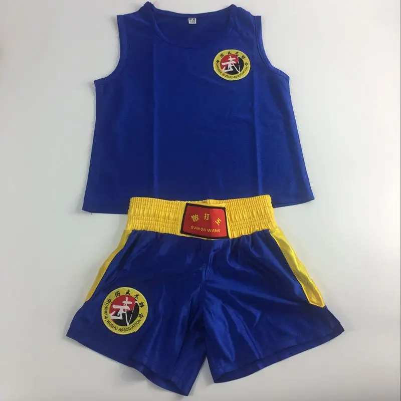 Синий Муай Тай Бокс Kicking Box MMA шорты+ майки Pantalones Корто Санда ушу боевые искусства Pantalon Boxeo шорты и блузки - Цвет: Синий