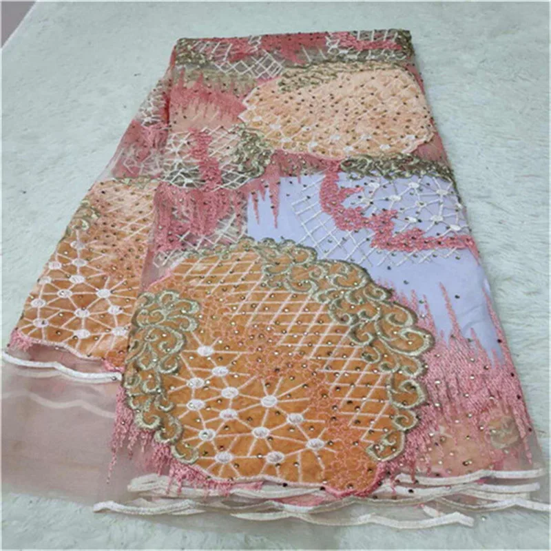 Кружевная ткань из органзы кружевная фатина с вышивкой и камнями для нигерийских
