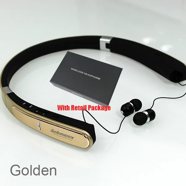Gold Retail Package Askmeer спортивные Bluetooth наушники шейные наушники гарнитура Беспроводные свободные складные наушники с микрофоном для iPhone Xiaomi - Цвет: Gold Retail Package