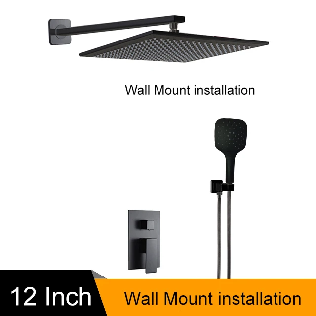 12 inch Wall Mount BAKALA, смесители для душа, черный, настенный, дождевой, для ванной, скрытый, смеситель для душа, для ванны, дождевой, душевой набор, кран для ванны, BR-BB - Цвет: 12 inch Wall Mount
