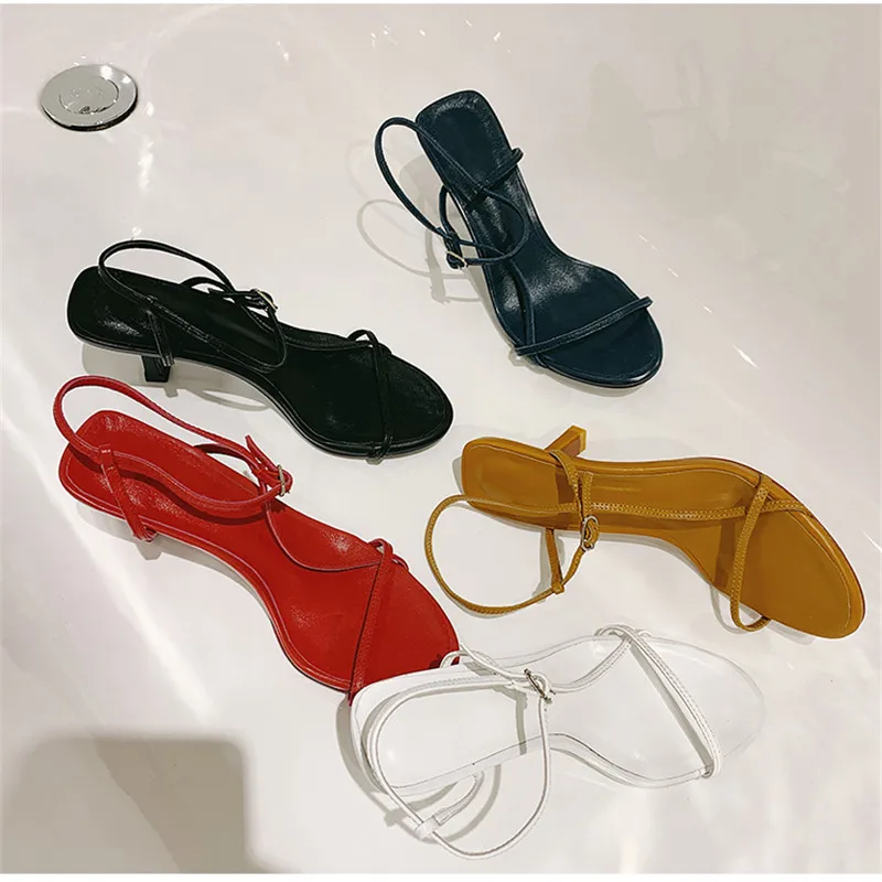 Сандалии женские кожаные на высоком каблуке босоножки с ремешком и пряжкой обувь