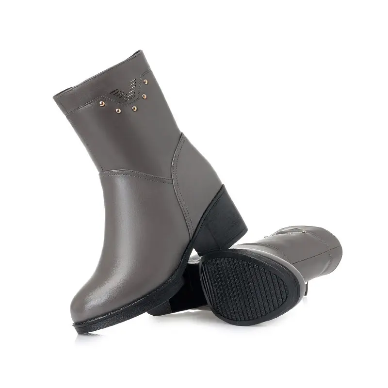 

MVVJKENatural Wool Women Winter Shoes Warmest Genuine Leather Handmade Women Winter Ankle Boots Fashion Zip Round top ShoesE044