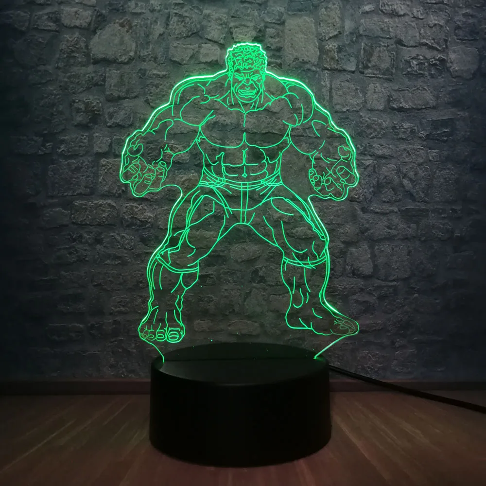 Фильм Marvel фигурка Халк Мститель Супер герой мстители 3D Ночник светильник RGB LED ing 7