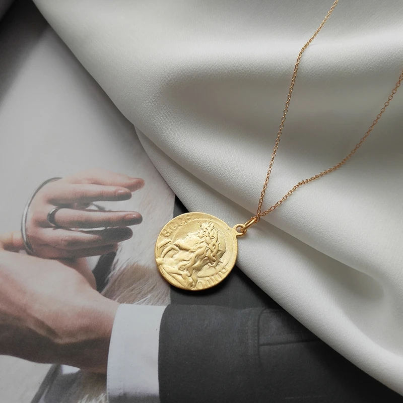 LouLeur 925 sterling silver Double-sided portrait pendant necklace gold round figure for women festival jewelry gift | Украшения и