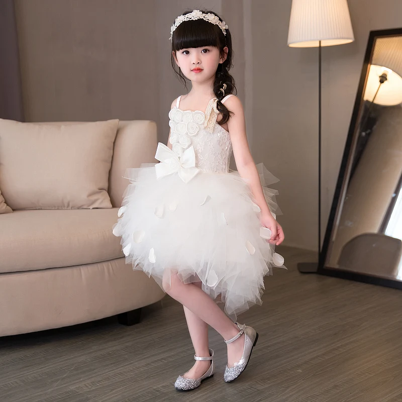 Белое Пышное Платье принцессы на бретельках для девочек платье с цветочным