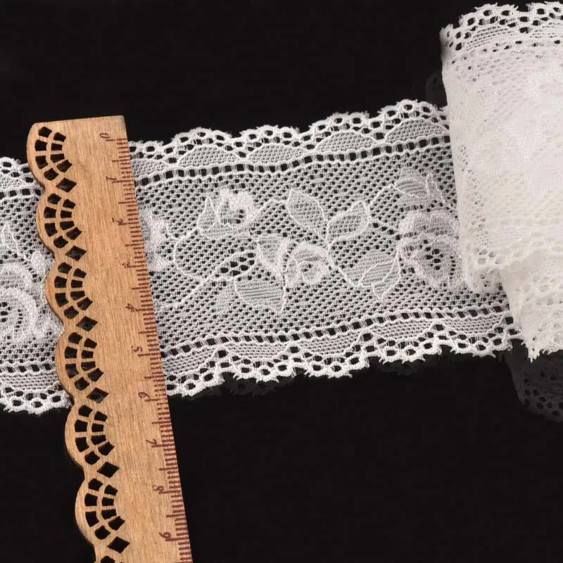 Width 6cm Rose Flower White Embroidered Springy Lace Fabric DIY Clothing Accessories Trim Ribbon For Wedding 5 Yard/lot C1982