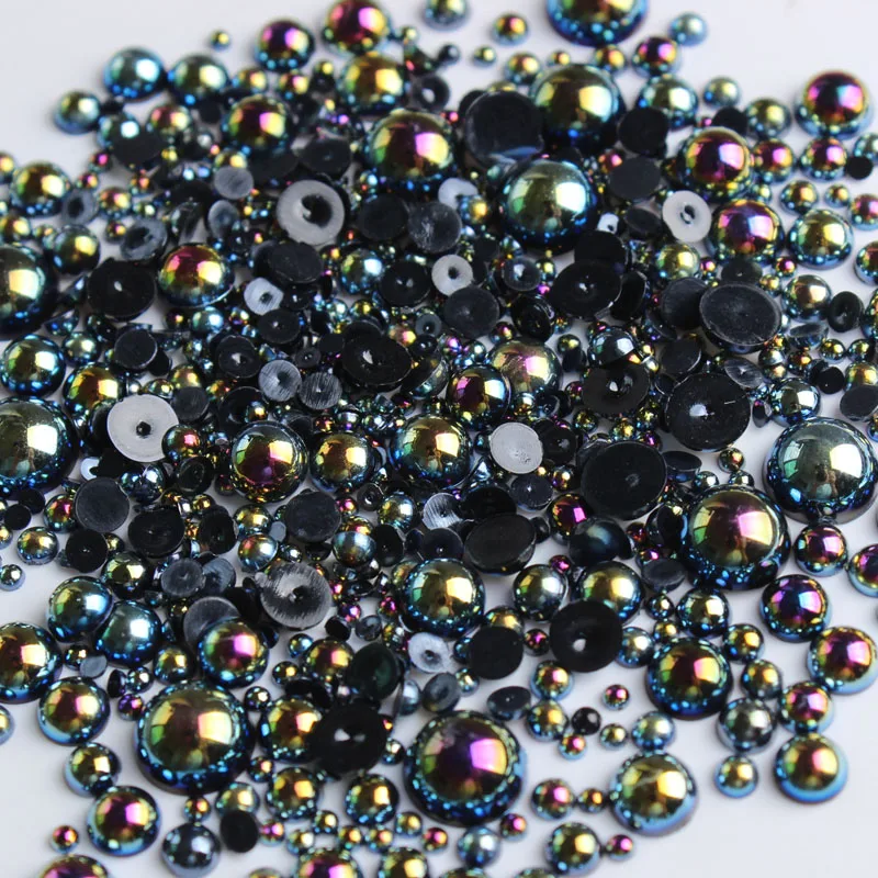 mixed size abs nail art rhinestone plastic pearl beads semi circular flat pearl diy mobile phone shell nail accessories free global shipping