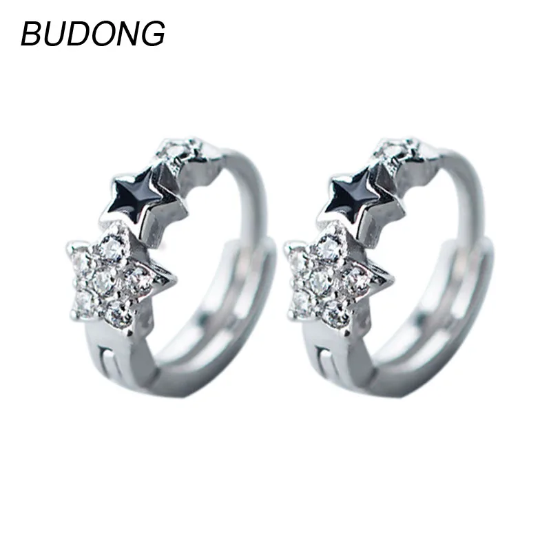 Budong реальные 925 пробы серебро серьги обруча для Для женщин моды звезда мило Huggies