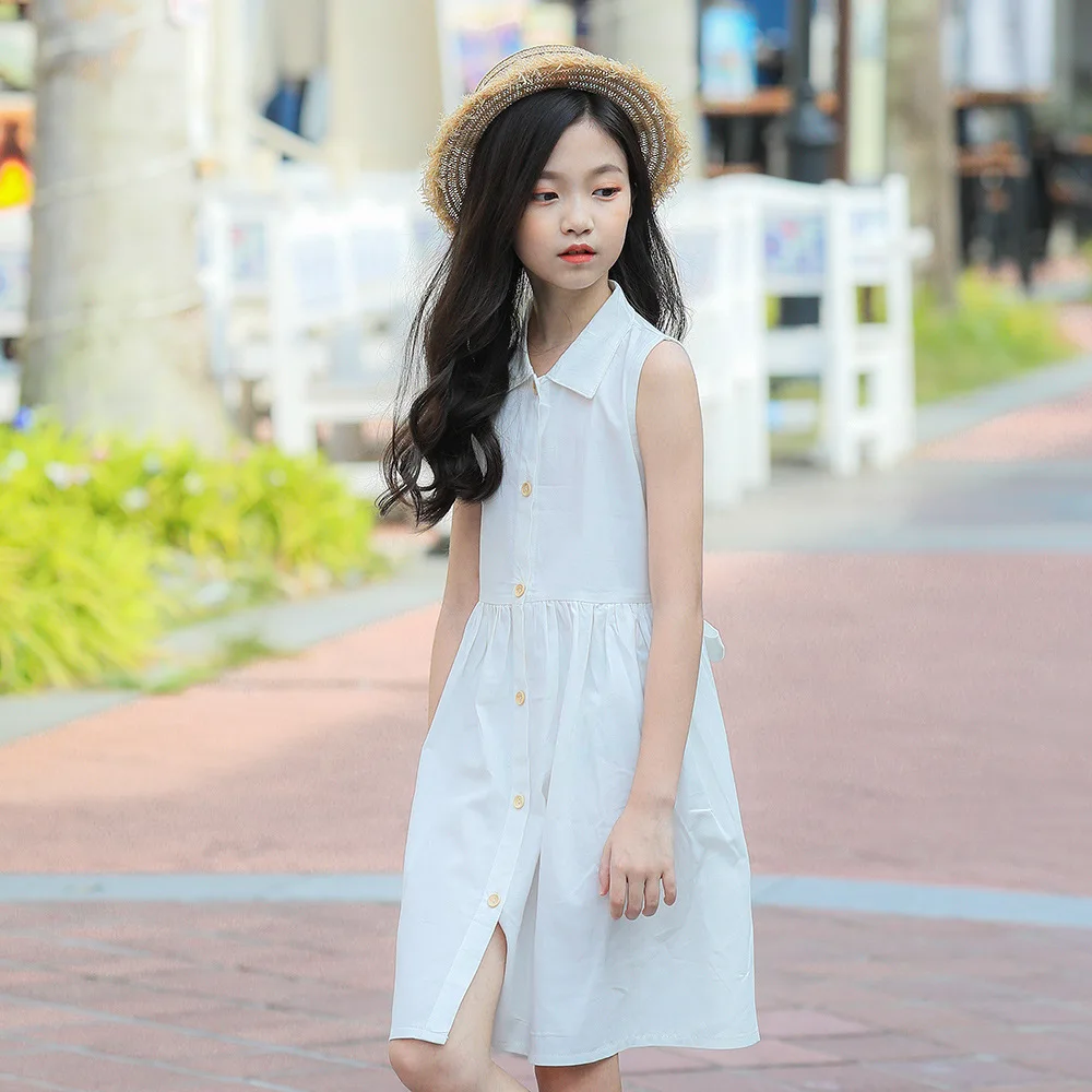 Kids Cotton Dresses For Girls Summer Dress Sleeveless Clothes Party Shirt Casual Clothing 7 8 9 10 11 12 13 14 Year | Детская одежда и