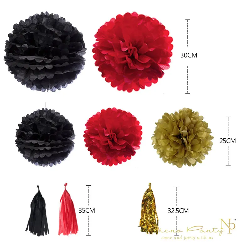 Микс золотых черных красных папиросных помпонов Nicro бумажная кисточка гирлянда