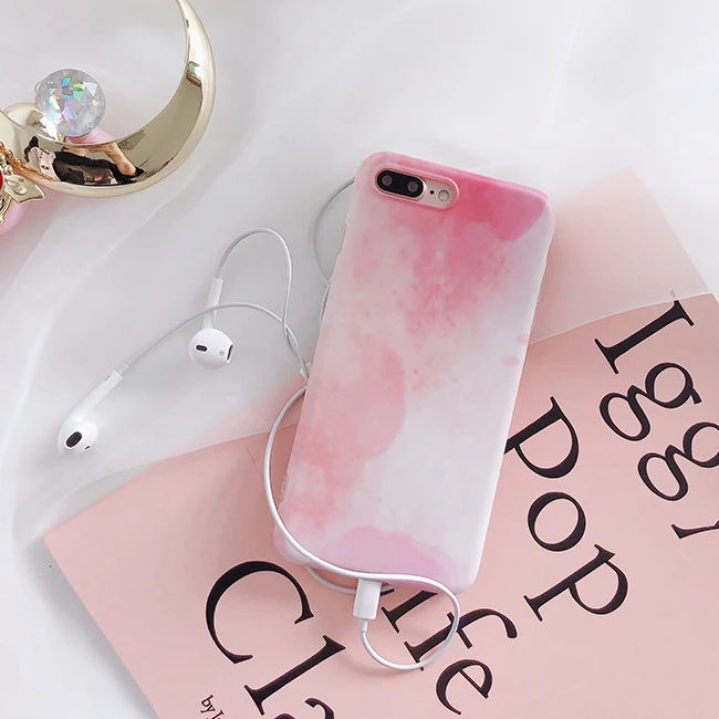 Korean Fresh Pink ink Painting Artistic Soft Case Cover For Apple iPhone X 6S 7Plus 8Plus |