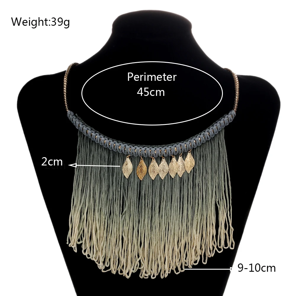 

NADEEM Fashion Long Tassel Necklace For Women Maxi Statement Jewelry Boho Style Gold Color Leaf Pendant Choker Collar Necklace