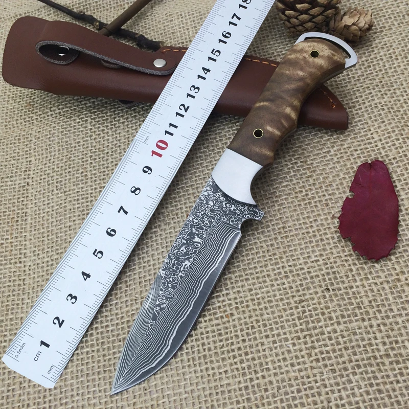 Дамасский кровяной Лисий нож с фиксированным лезвием Дамасская сталь высокого