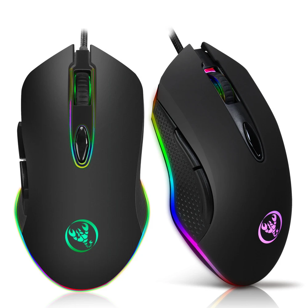 Hongsund RGB Проводная игровая мышь с разрешением для макросъемки USB 6 кнопок 4800DPI