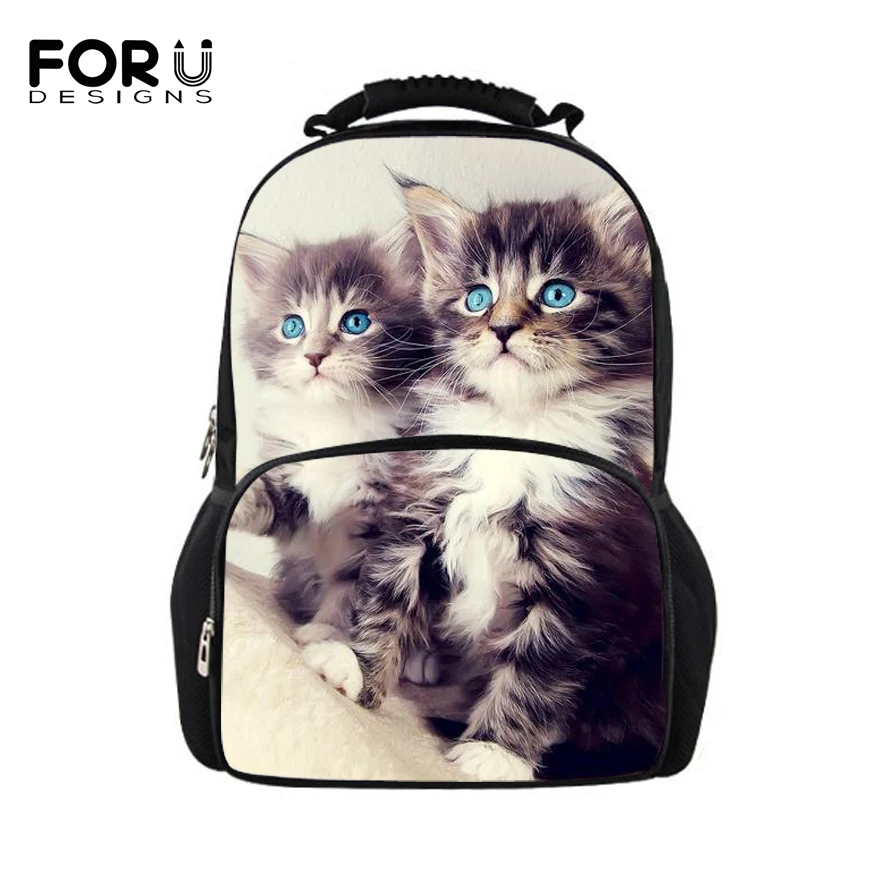 FORUDESIGNS/милый рюкзак с котом; женские рюкзаки для девочек-подростков; школьная сумка; Повседневный Черный рюкзак с принтом; Mochilas Back Pack Bag