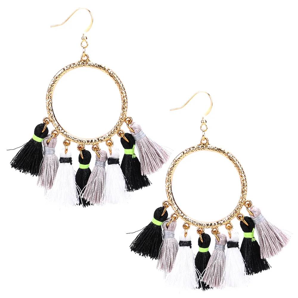 S.VEX Vintage Color Design Tassel Earrings Big Peace Shaped for Women Statement Oorbellen Jewelry Charm Stud | Украшения и