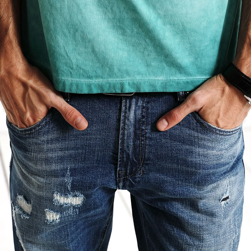 SIMWOOD 2019 Новинка весны модные рваные джинсы Для мужчин длинные брюки Узкие
