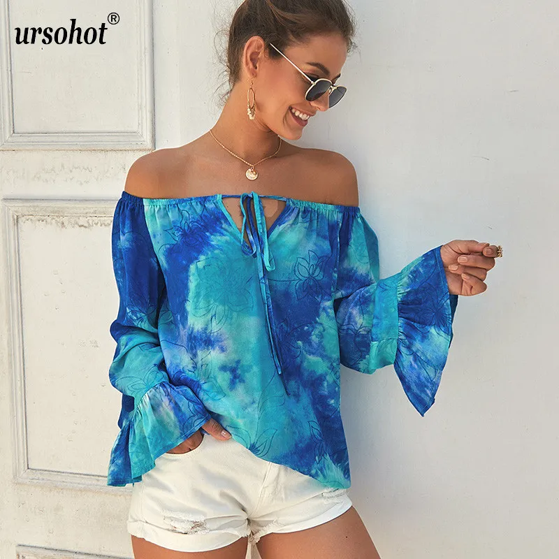 Женская блузка с открытыми плечами Ursohot Повседневная Уличная длинными рукавами и