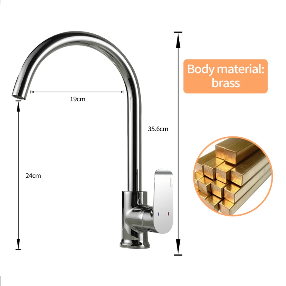 

Free Shipping Chrome Kitchen Faucet Single Handle Single Hole Mixer Faucets Hot and Cold Water Mixer Taps 360 Degree Rotation