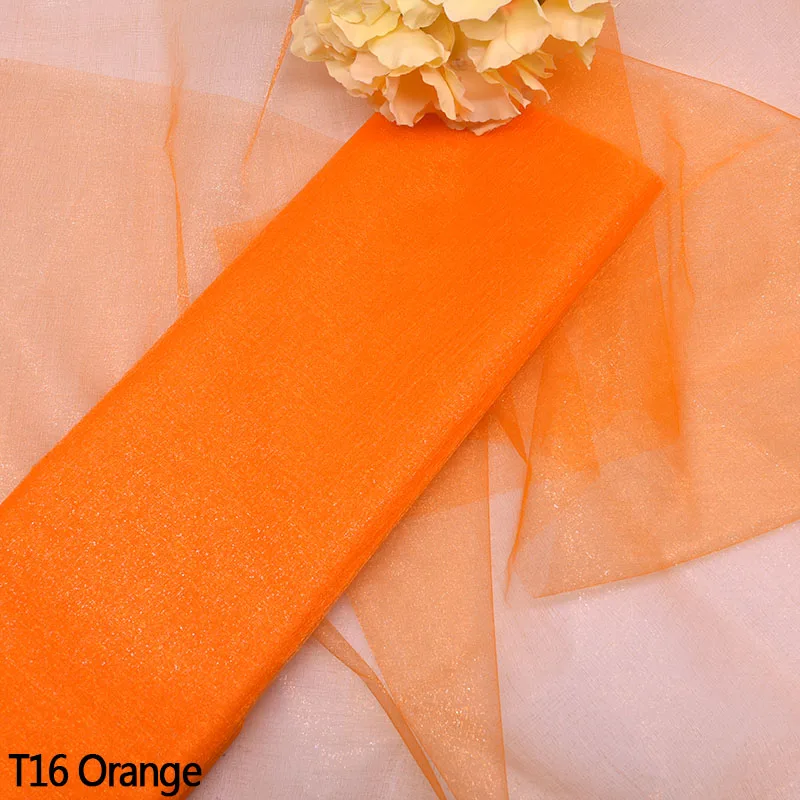 T16orange 5/10 м 45 см, белый, фиолетовый, розовый, двор с украшением в виде кристаллов Свадебные тюлевые платья прозрачная органза рулон ткани Mariage Пряжа Ленты для свадебных стульев украшения - Цвет: T16orange