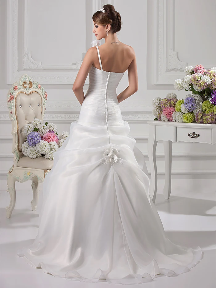 Elegant White Ball Gown Organza Vestido De Novia 2016 One Shoulder Floor Length Flower pleated ruffled Wedding Gowns WD8335 | Свадьбы и