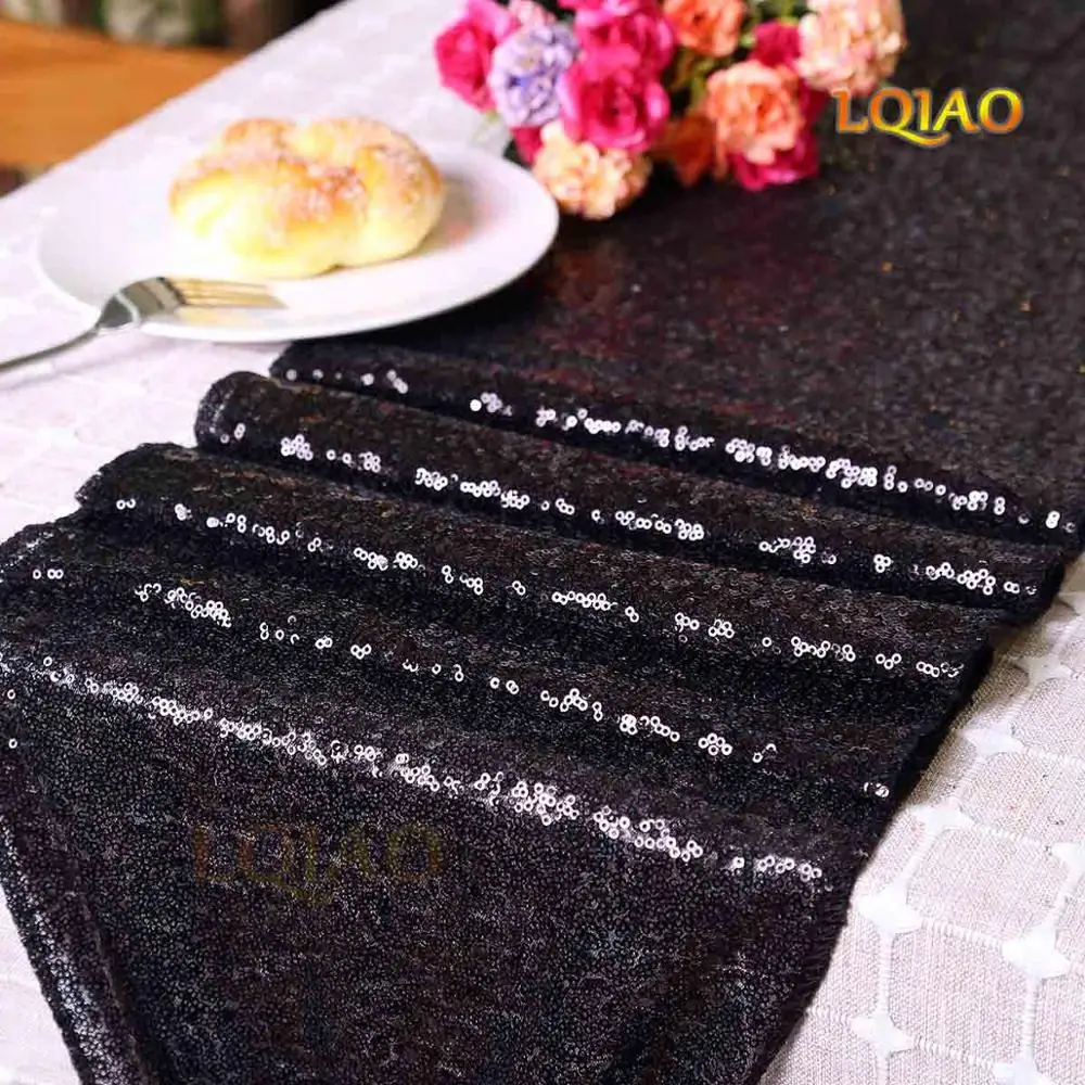 Black 1" x 108"(35 см x 275 см) Розовое розовое золото, с пайетками настольная дорожка для свадебной вечеринки рождественские украшения на День Благодарения - Цвет: Black