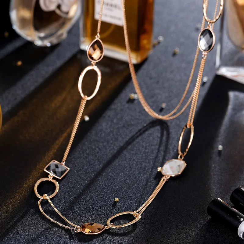 Neoglory кристалл сплав розовое золото цвет Брендовое длинное ожерелье массивные