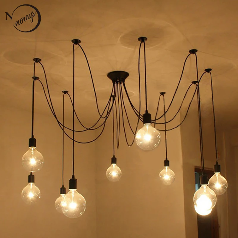 Loft modern Retro большой Spider Люстра Освещение LED DIY 14 Lights Ретро старинные E27 AC 110V 220V черные