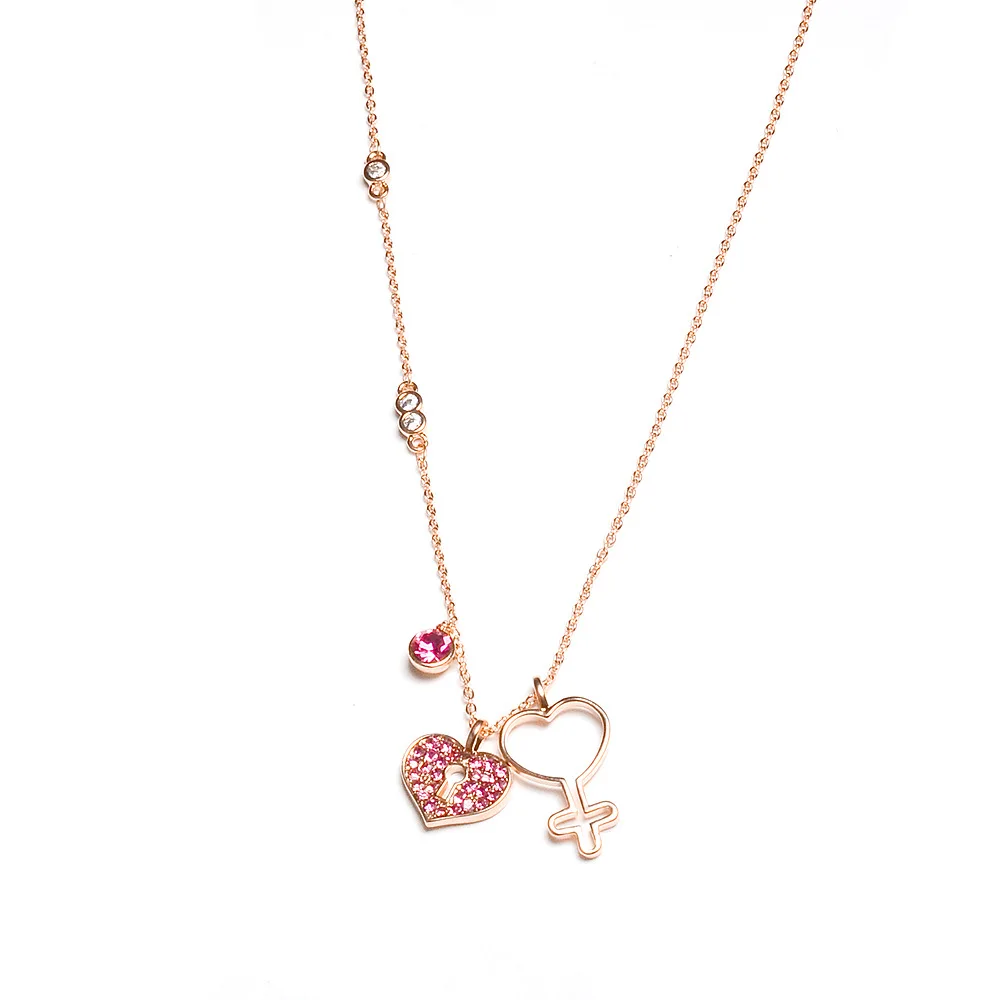 YUN RUO микро проложить Циркон Сердце Ключ ожерелье колье розовое золото цвет