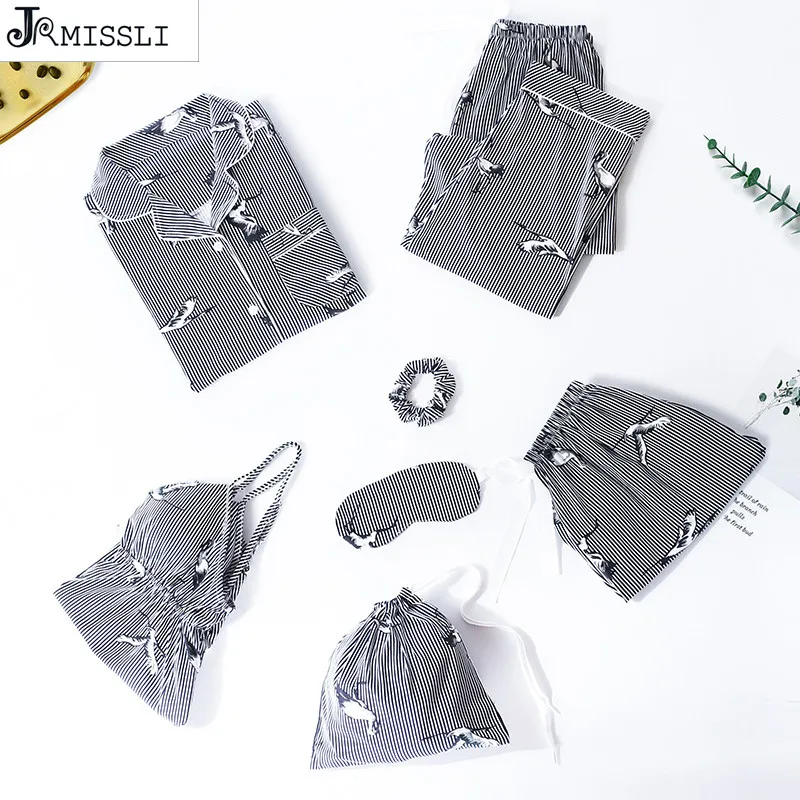 JRMISSLI пижамный комплект из 7 предметов, женские пижамы, одежда для сна, сексуальная пижама с животными, пижама для отдыха, пижама, хлопковая Домашняя одежда, костюм