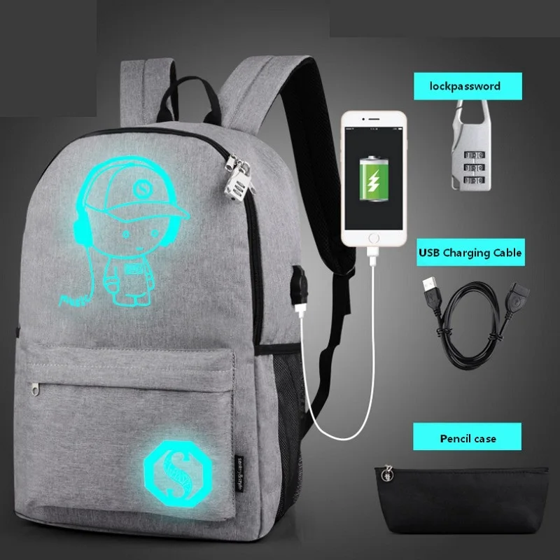

Student Luminous school bags Anti-theft password lock laptop backpacks woman waterproof backpack rugzak kinderen jongens