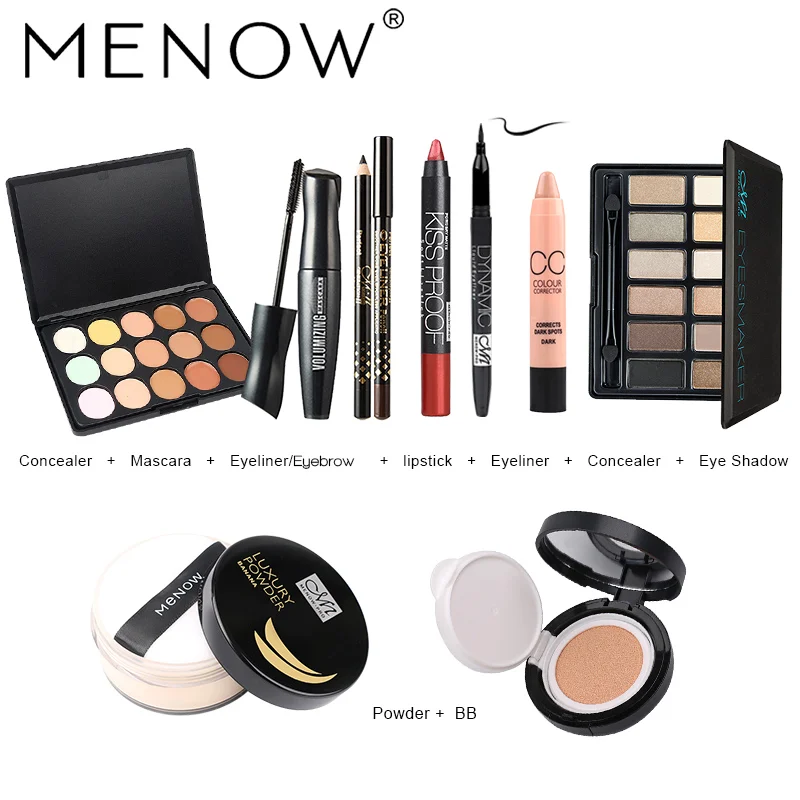 MENOW Brand Makeup set 15 Color Concealer &ampamp 12Color Eye shadow &ampampBanana Powder &ampampCream&ampampMascara kit &ampampEyeliner |