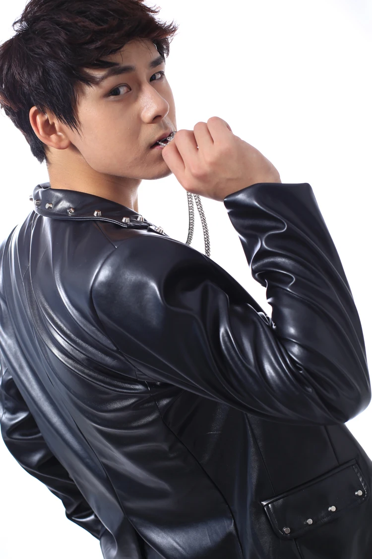 Мужские кожаные костюмы дизайнерские мужские для сцены певцов Мужской Блейзер