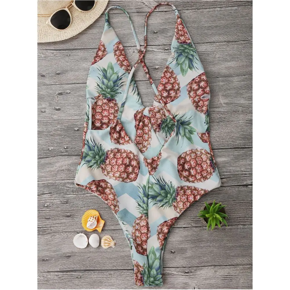 ZAFUL ананас с высокой CROSS BACK Купальники для малышек Лето Тропический Стиль Купальник отпуск ремешками с принтом ананаса ванный комплект