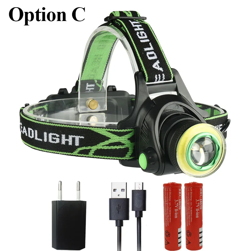 Option C Litwod Z207403 CREE XML2-T6 COB 10000лм светодиодный налобный фонарь, микро USB зарядное устройство, налобный фонарь, портативный фонарь - Испускаемый цвет: Option C