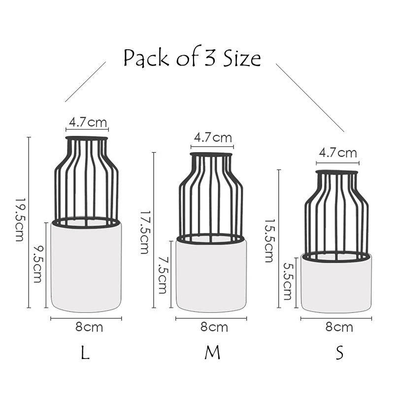 Набор из 3 предметов Минималистичная белая керамическая ваза с железной полкой