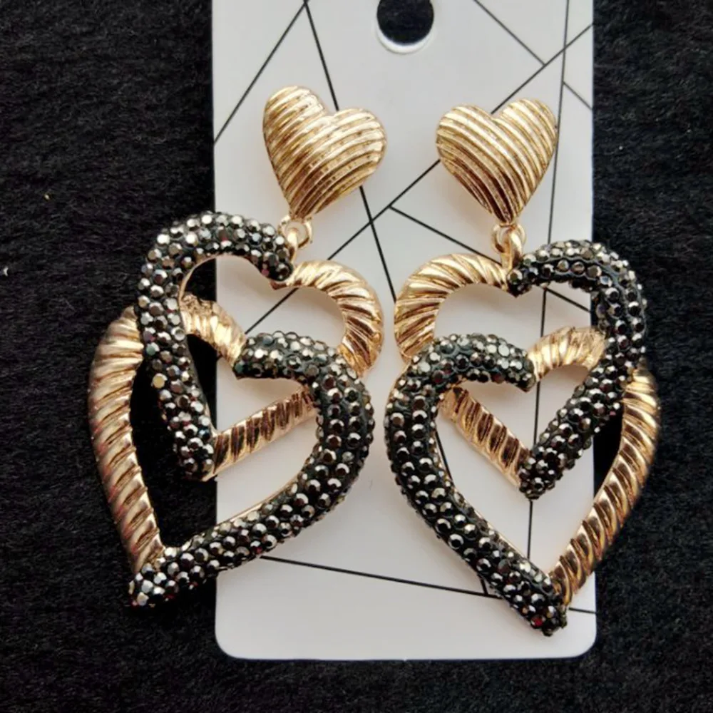 3 слойные металлические длинные висячие серьги для женщин милые с сердцем 2019