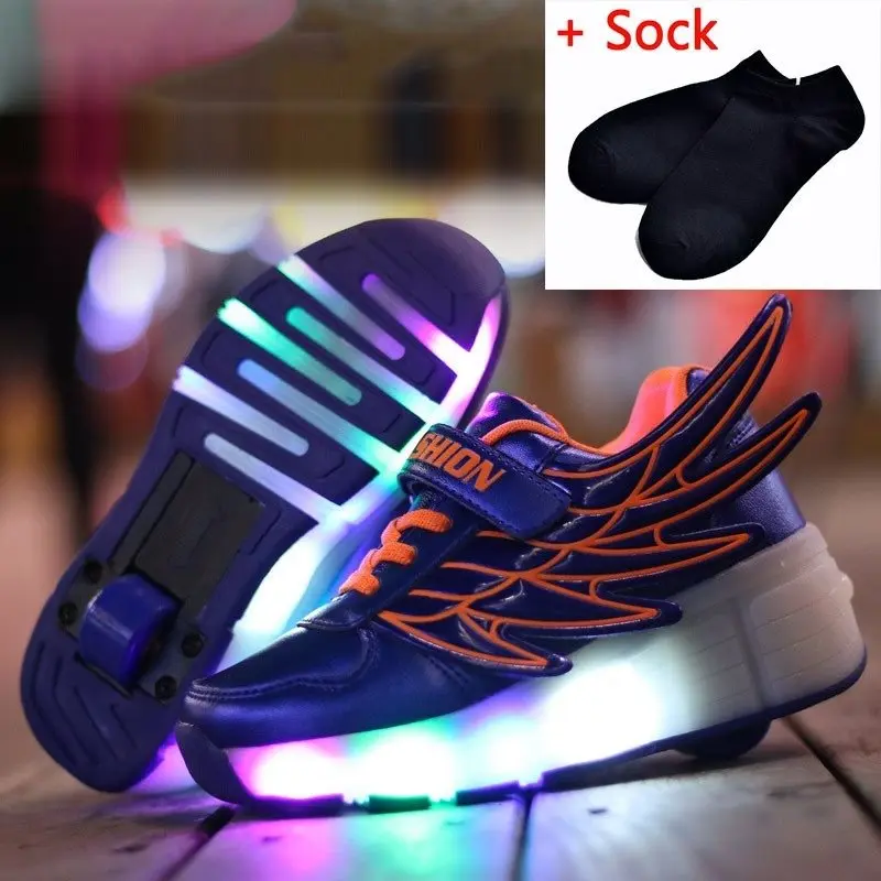 orange B085 Мальчиков shoeschildren светодиодный светильник обувь Дети Sneakes с колесами Детские Роликовые кроссовки для маленьких детей светящиеся кроссовки для девочек Роликовые кроссовки - Цвет: orange B085