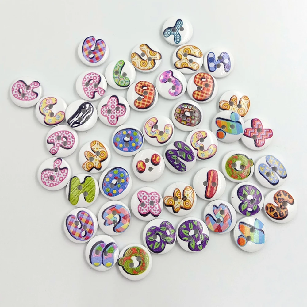 100Pcs Letter Symbol Round Wooden Buttons DIY Sewing Clothes Hand Crafts Decor | Дом и сад
