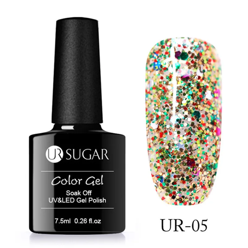 Ur Sugar 7,5 мл замочить от УФ красочных серий Блеск Гель голографический лак розовый золотистый лак Гель-лак для ногтей - Цвет: diamond 5