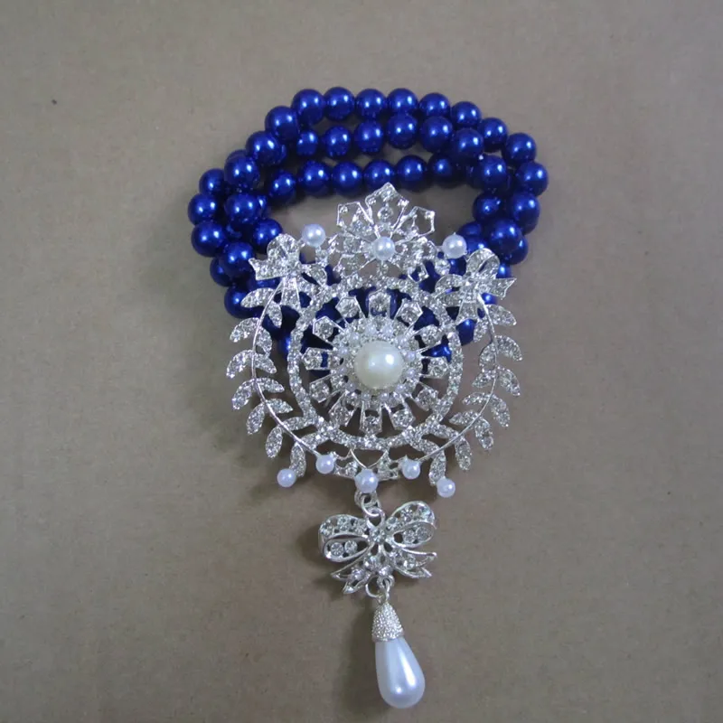 Royal Blue Kyunovia, жемчужный браслет-корсаж ручной работы, украшенный кристаллами, свадебные браслеты, корсаж на запястье, брошь в виде цветка, корсаж на запястье z03 - Цвет: Royal Blue