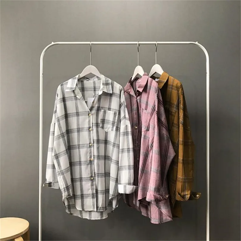 Розовая Женская клетчатая блузка рубашка весна 2019 Офисная воздухопроницаемая