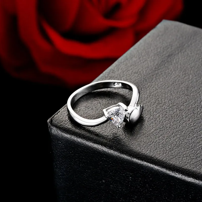 

Love Heart CZ Crystal with Angel Wing 925 Sterling Silver Rings Opening Adjusted Jewelry for Women Girls Wedding