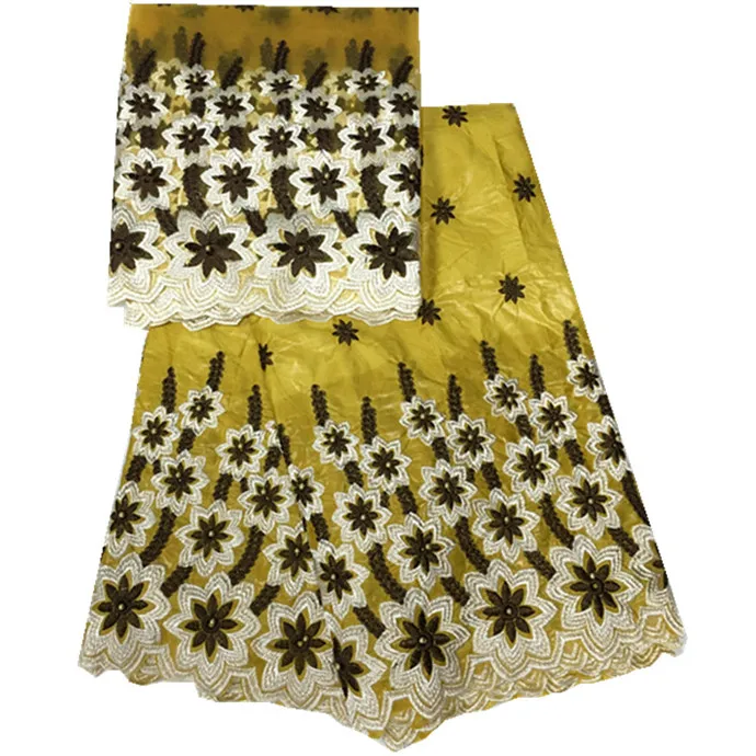 Белый и бежевый Африканский Базен Riche ткань матч вышитые французский чистая