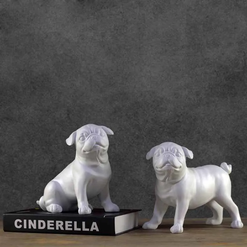 Black white creative resin Pugs dog figurines vintage statue home decor crafts room decoration objects animal figurine | Дом и сад