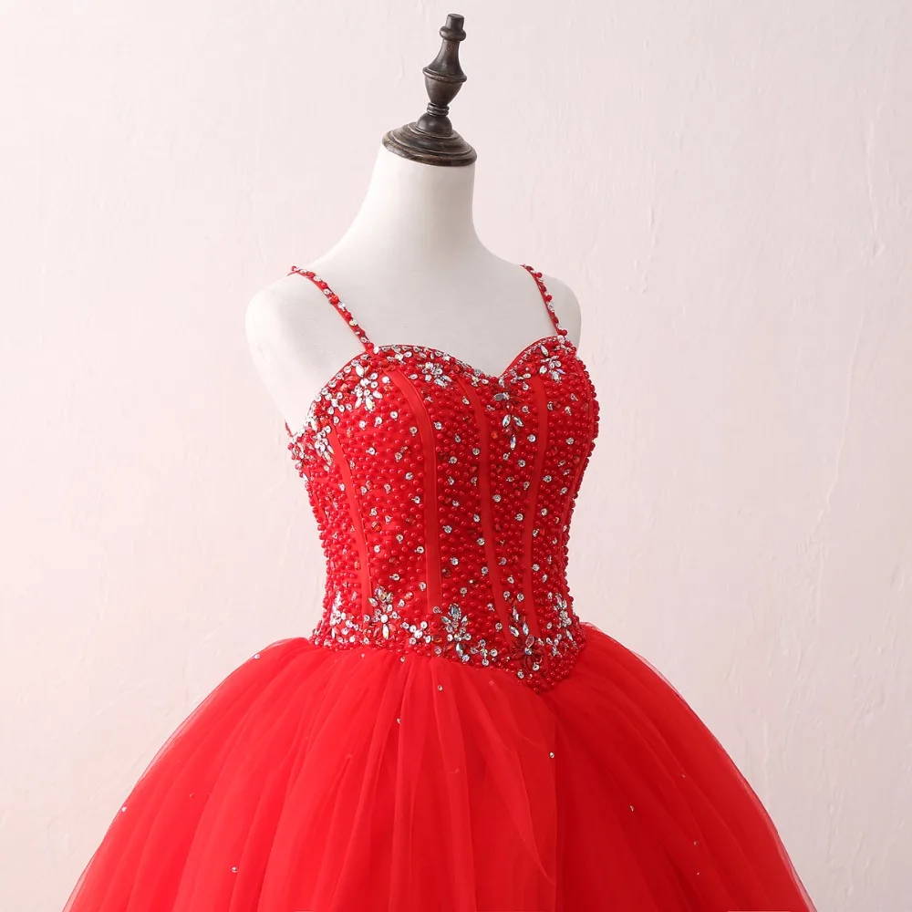 Красные пышные платья на бретельках 2017 дешевые шнуровке сзади Vestidos De 15 Anos бальное