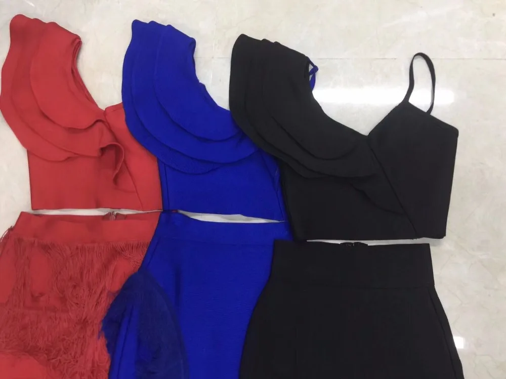 

two-piece Red black blue Tassel Bandage dress 2018 fashion Women Vestidos Sleeveless Celebrity evening party bodycon dresses