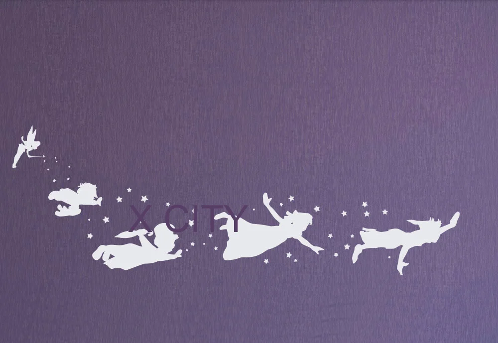 Питер Пэн дети летающий силуэт Фэнтези сказочная Волшебная динкербелл Наклейка