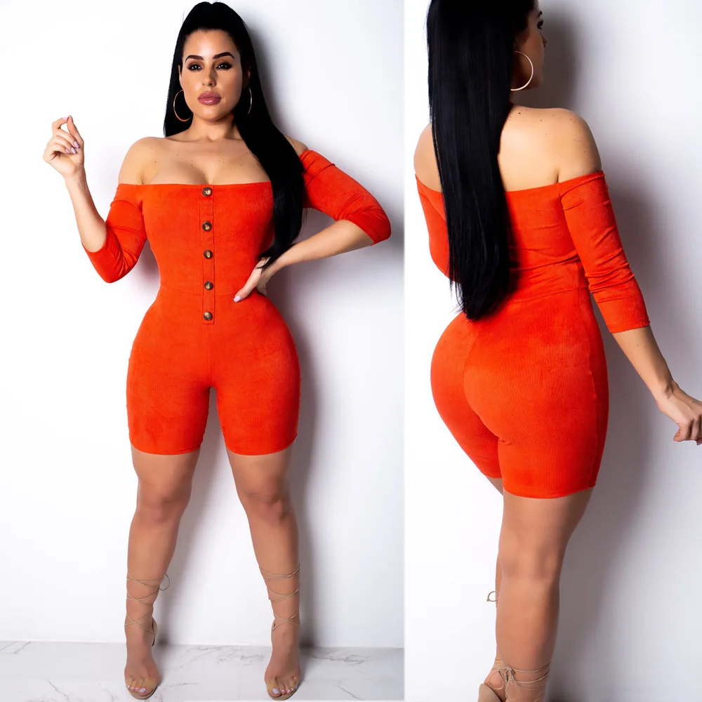 Пикантные с открытыми плечами и пуговицы женский комбинезон повседневное